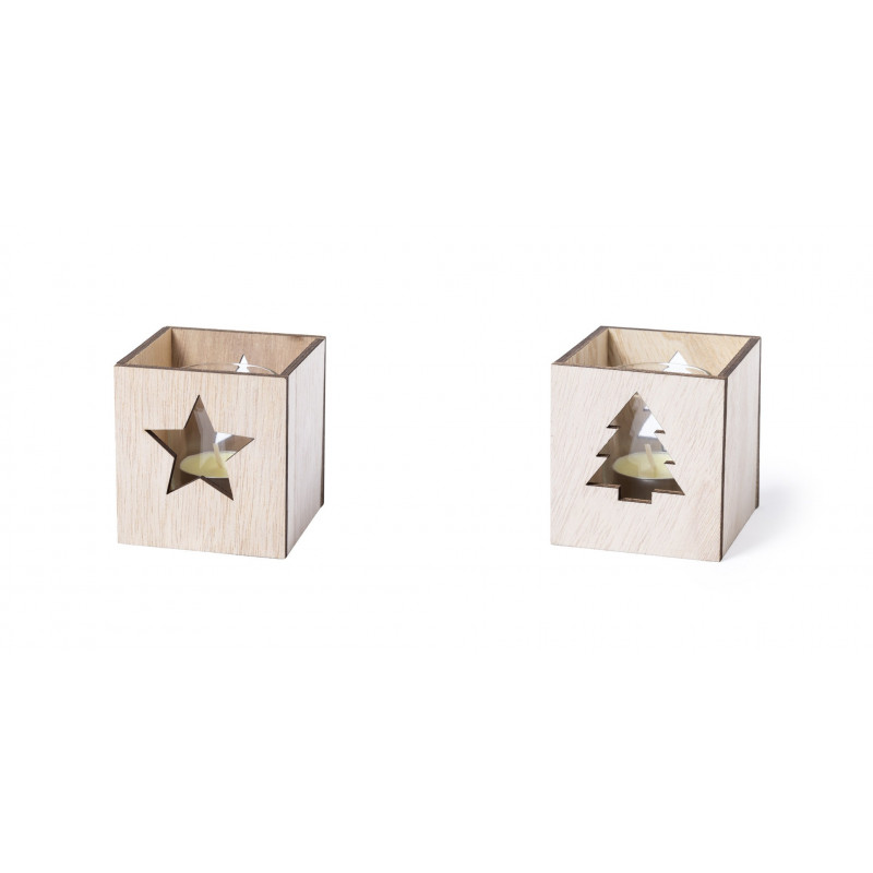 Bougie parfumée dans un pot en verre présentée dans une boîte en bois spéciale Noël