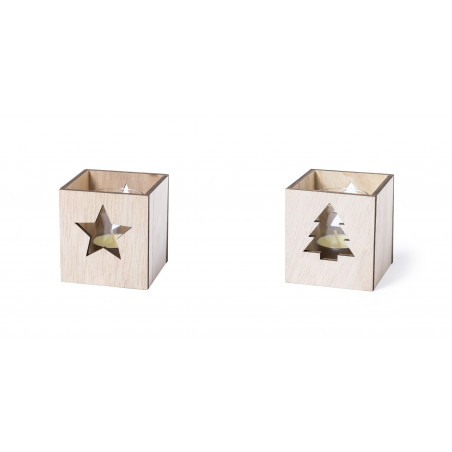 Bougie parfumée dans un pot en verre présentée dans une boîte en bois spéciale Noël
