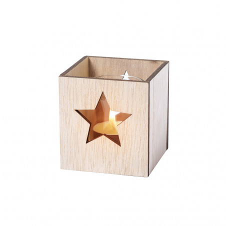 Bougie parfumée dans un pot en verre présentée dans une boîte en bois spéciale Noël