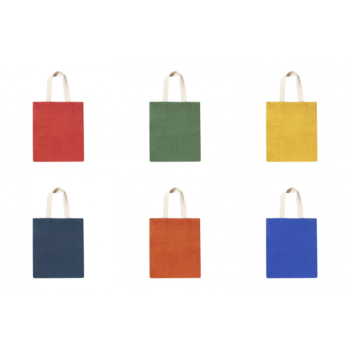 Sac en jute de plusieurs couleurs et anses en coton de couleur naturelle