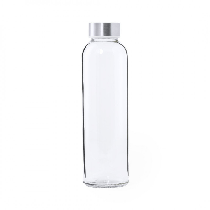Bouteille transparente en verre avec bouchon en acier