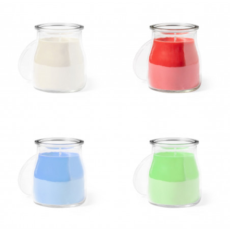 Bougie parfumée dans un pot en verre avec des odeurs et des couleurs variées