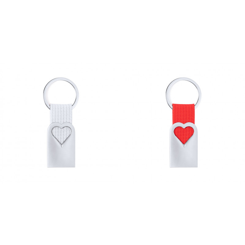Porte-clés en aluminium découpé en forme de cœur avec ruban à offrir