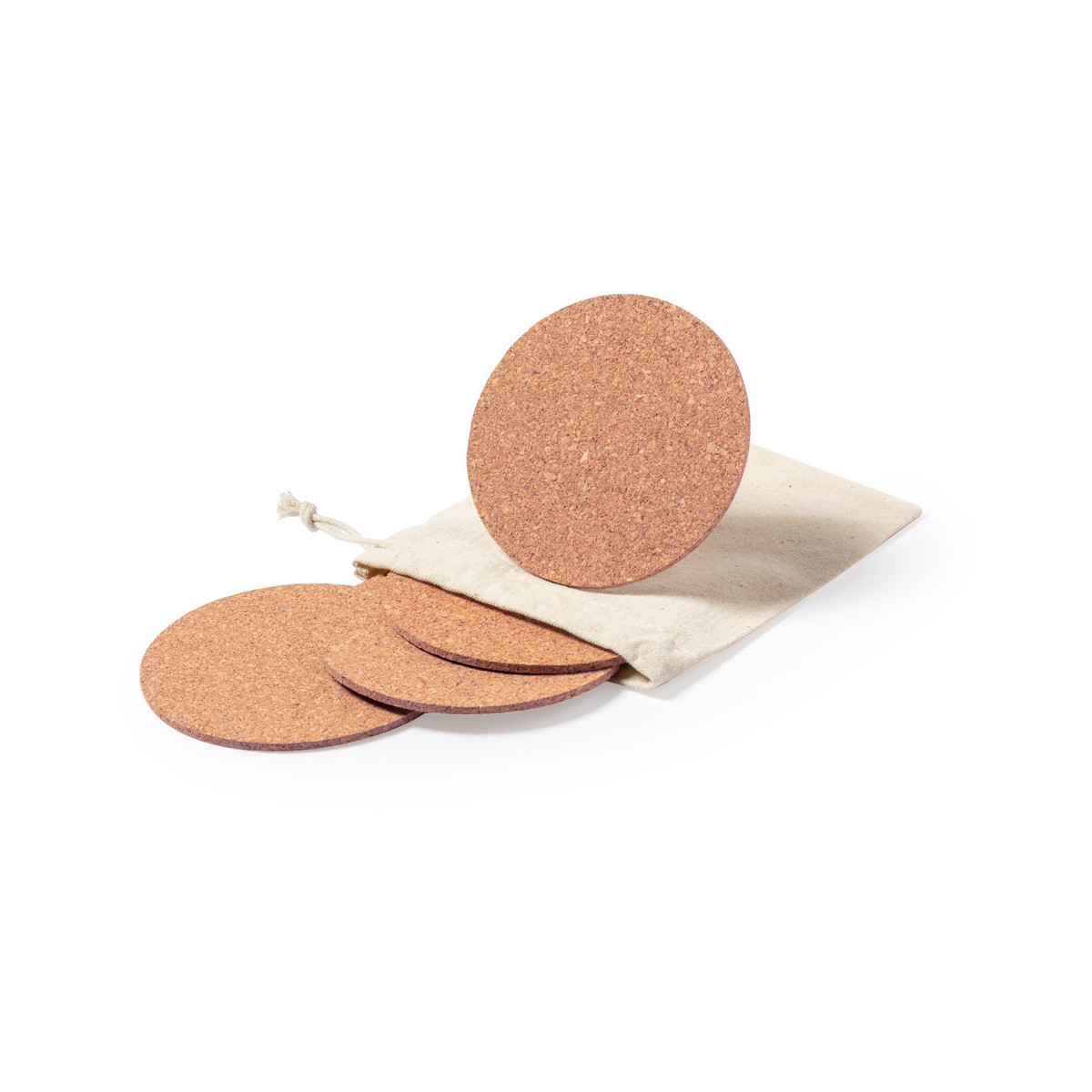 Coasters 4 unités en liège naturel dans un sac de transport