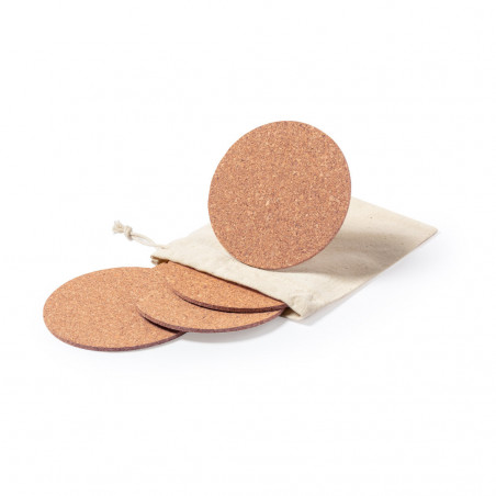 Coasters 4 unités en liège naturel dans un sac de transport