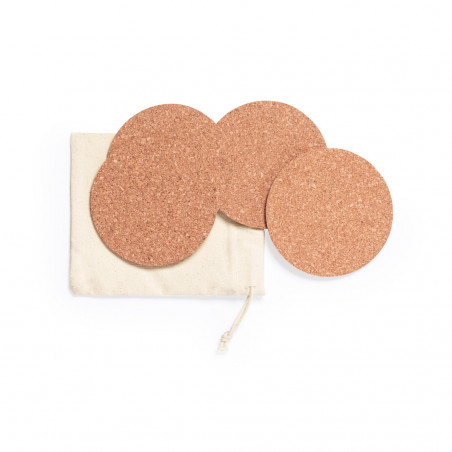 Coasters 4 unités en liège naturel dans un sac de transport