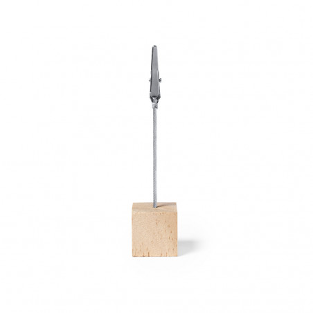 Support avec clip et base cubique en bois pour détail