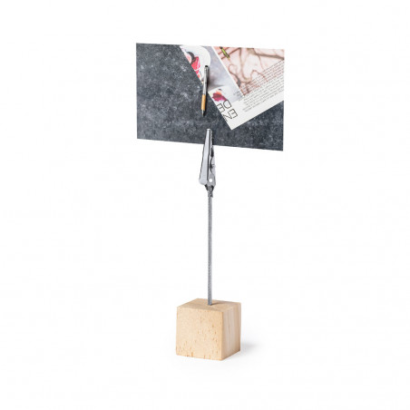 Support avec clip et base cubique en bois pour détail