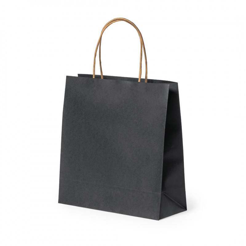 Sac noir S en papier recyclé avec poignées naturelles