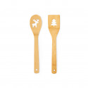 Cuillère et spatule de cuisine en bambou avec des motifs de Noël