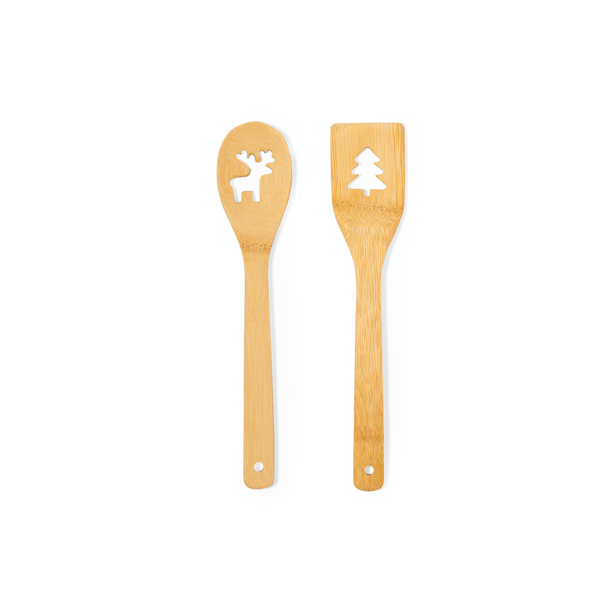 Cuillère et spatule de cuisine en bambou avec des motifs de Noël