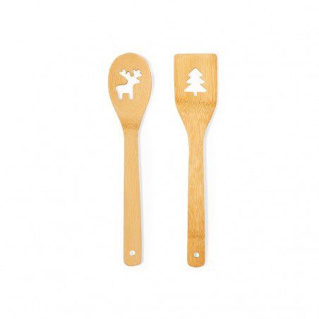 Cuillère et spatule de cuisine en bambou avec des motifs de Noël