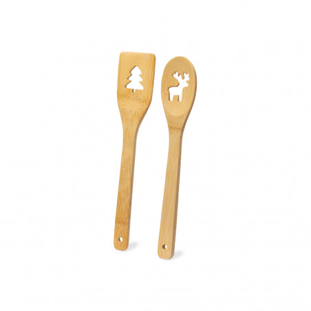 Cuillère et spatule de cuisine en bambou avec des motifs de Noël
