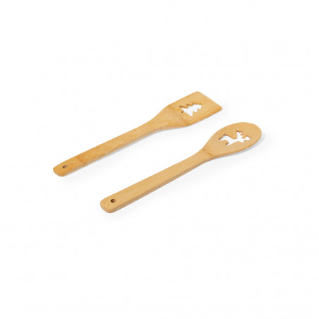 Cuillère et spatule de cuisine en bambou avec des motifs de Noël