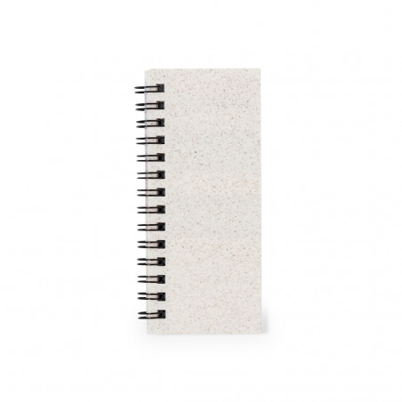 Bloc notes avec des feuilles à rayures blanches et postez le