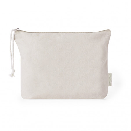 Trousse de toilette en coton de couleur naturelle avec fermeture éclair et cordon assorti