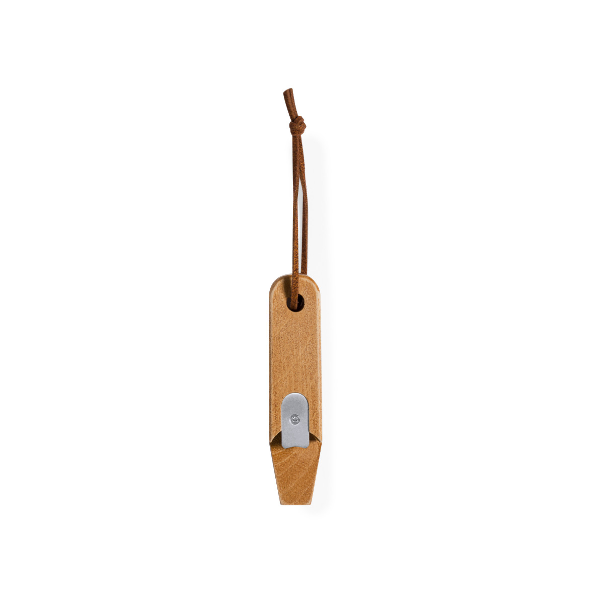 Ouvre bouteille en bois avec plaque métallique et cordon