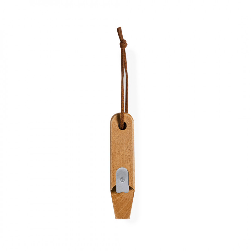 Ouvre bouteille en bois avec plaque métallique et cordon