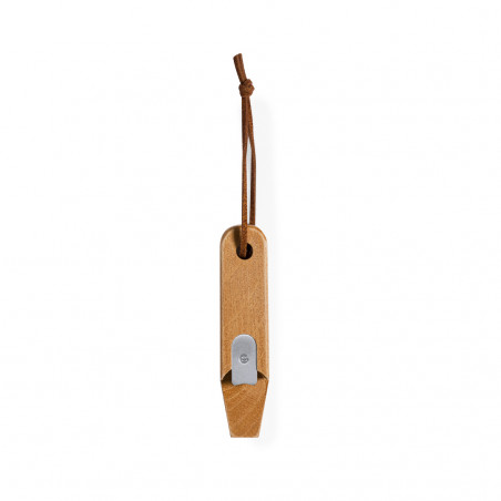 Ouvre bouteille en bois avec plaque métallique et cordon