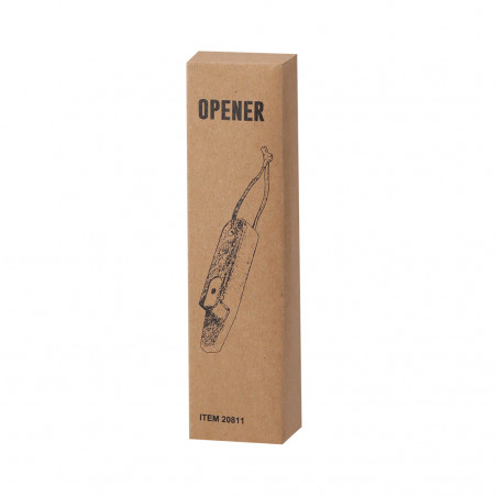 Ouvre bouteille en bois avec plaque métallique et cordon