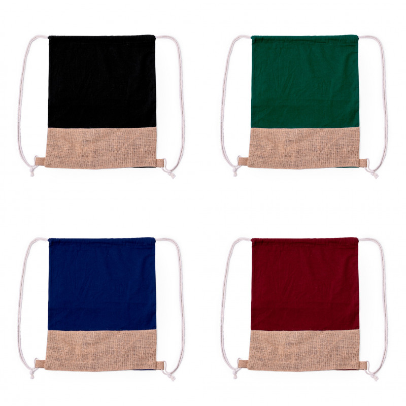 Sac à dos avec cordes en jute et coton noires à offrir en cadeau