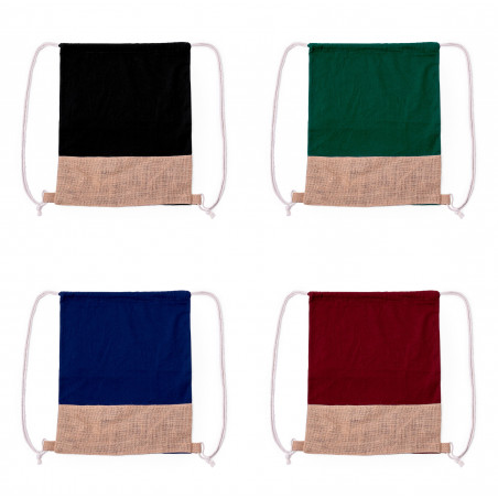Sac à dos avec cordes en jute et coton noires à offrir en cadeau