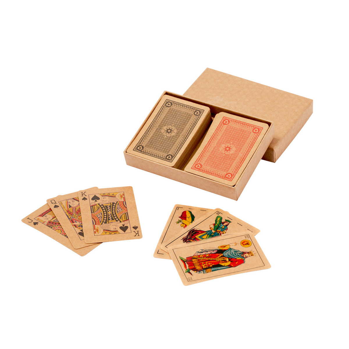 Jeux de cartes espagnoles et françaises en boîte à offrir