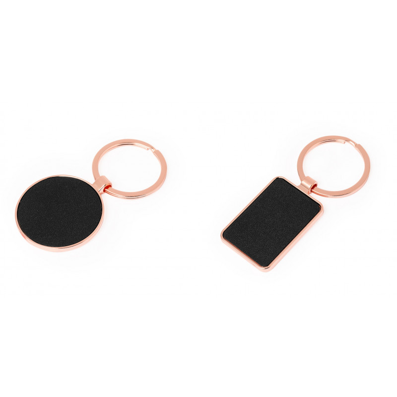 Porte-clés couleur cuivre et simili cuir circulaire ou rectangulaire