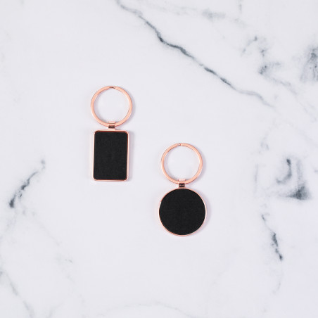 Porte-clés couleur cuivre et simili cuir circulaire ou rectangulaire