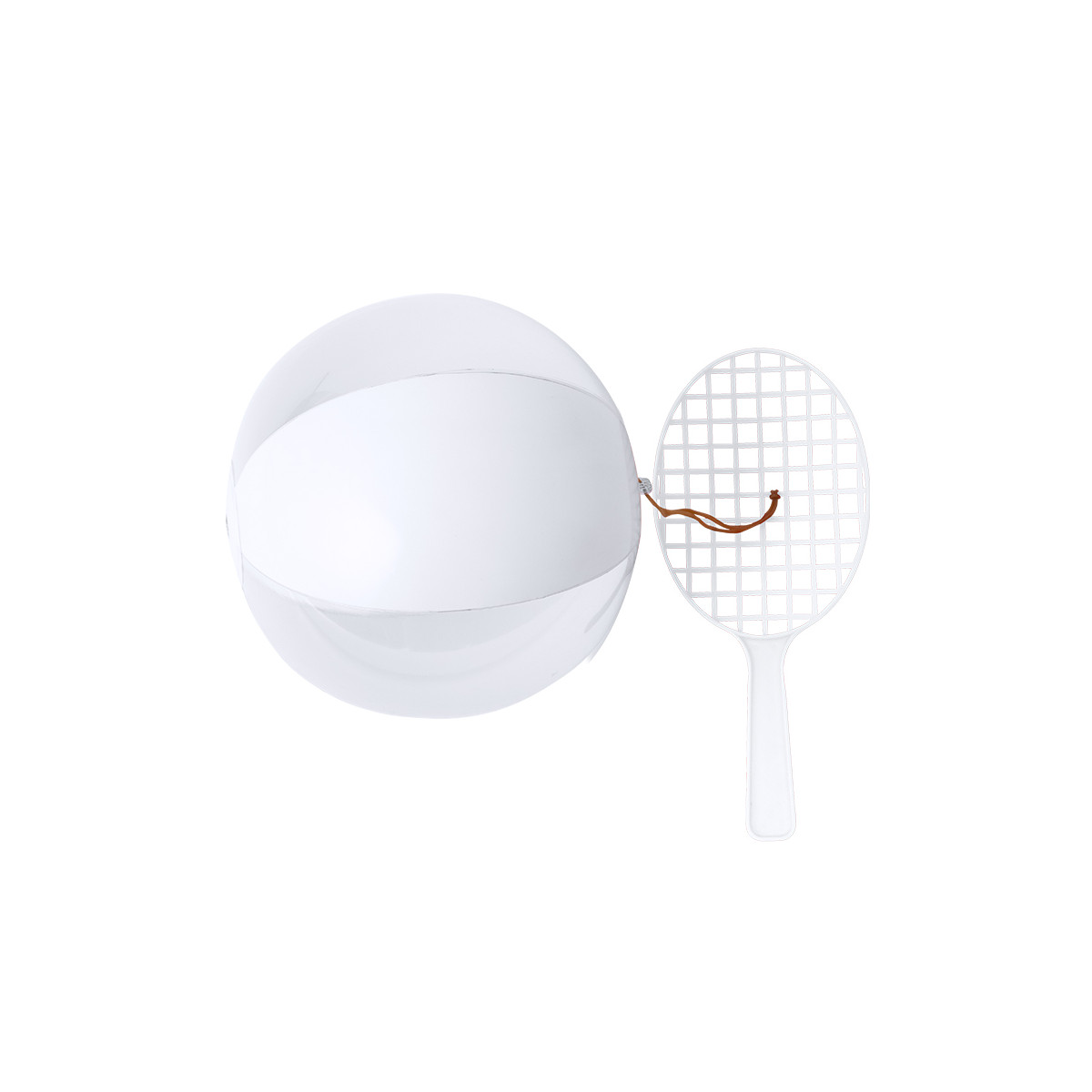 Set de raquette et ballon de plage réunis par un élastique de couleur blanche