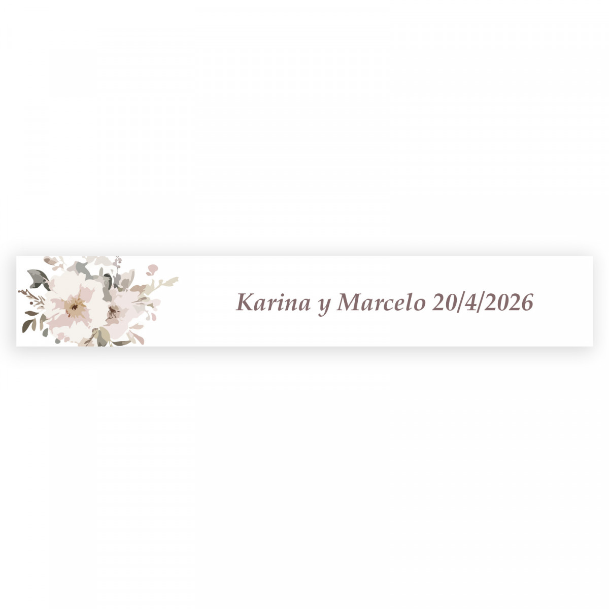 Adhésif rectangulaire personnalisé 5x1 fond blanc fleurs pastel pour mariages