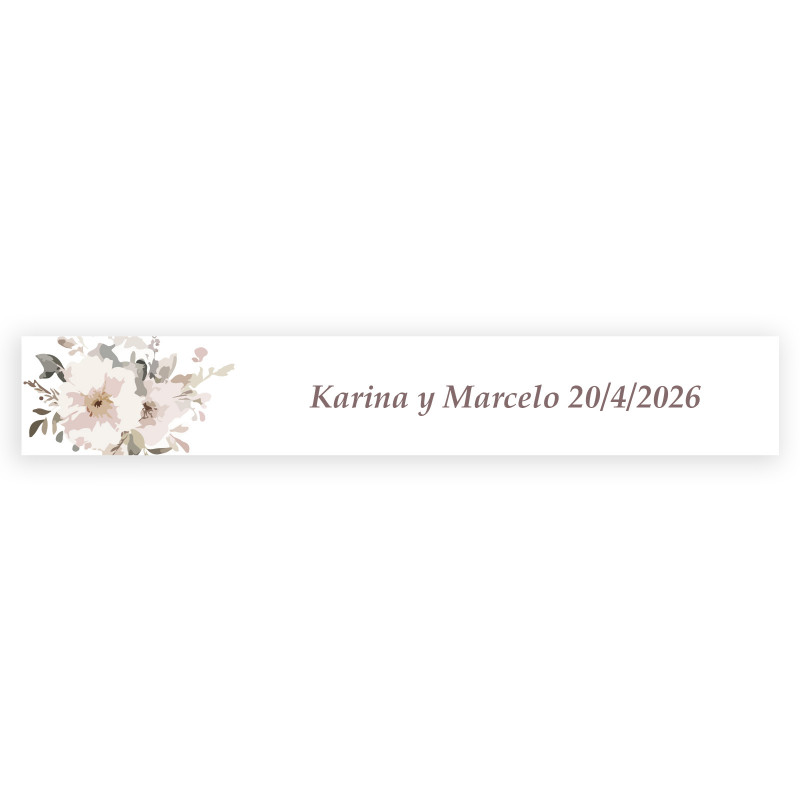 Adhésif rectangulaire personnalisé 5x1 fond blanc fleurs pastel pour mariages