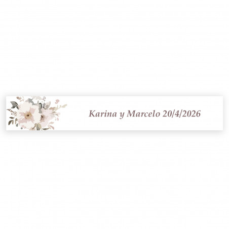 Adhésif rectangulaire personnalisé 5x1 fond blanc fleurs pastel pour mariages
