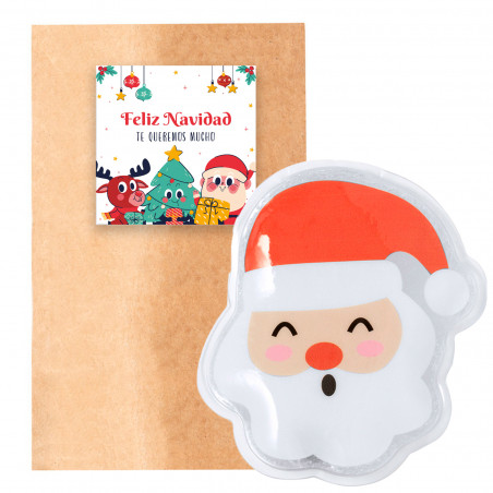 Gagne-mains Père Noël dans une enveloppe kraft avec un autocollant de Noël personnalisable