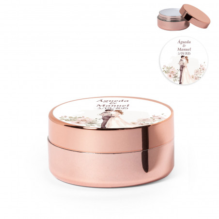 Baume à lèvres or rose avec couvercle personnalisé pour les détails de mariage