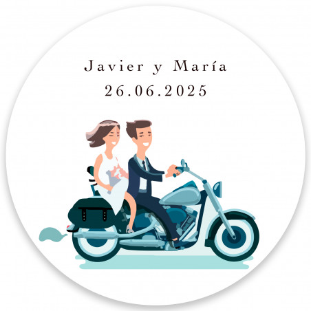 Adhésif rond de 5 cm personnalisable pour les mariés à moto