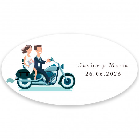 Adhésif ovale mariés sur moto personnalisable