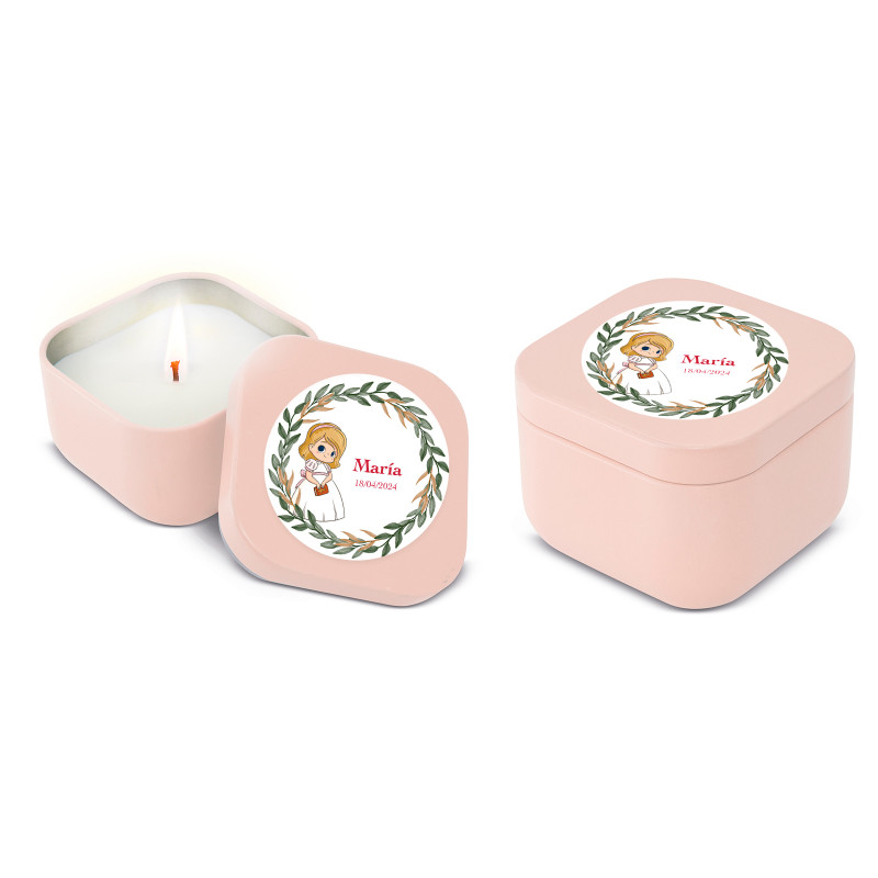 Bougie parfumée dans une boîte personnalisée pour les souvenirs de première communion filles