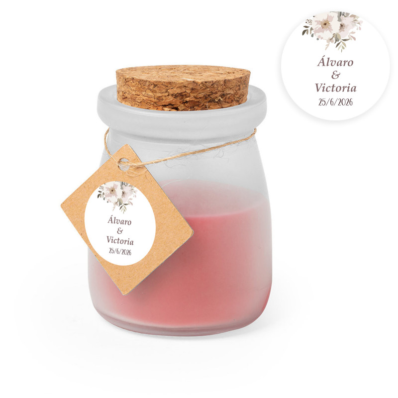 Bougie aromatique rouge avec étiquette kraft personnalisée pour les mariages et événements