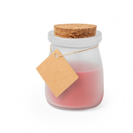 Bougie aromatique rouge avec étiquette kraft personnalisée pour les mariages et événements