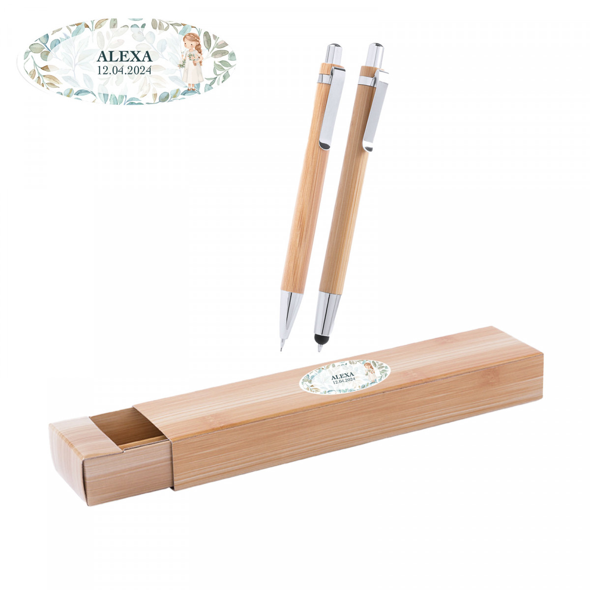 Set de stylo et porte-mine personnalisé avec autocollant de communion pour fille