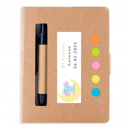 Cahier éco avec autocollant au design d'éléphant personnalisable pour des détails