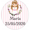 Baume à lèvres or rose avec autocollant première communion fille personnalisable pour les détails