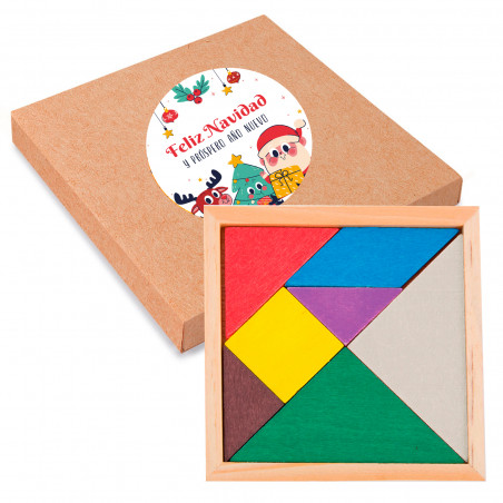 Puzzle en bois dans une boîte avec autocollant de Noël personnalisable pour les détails