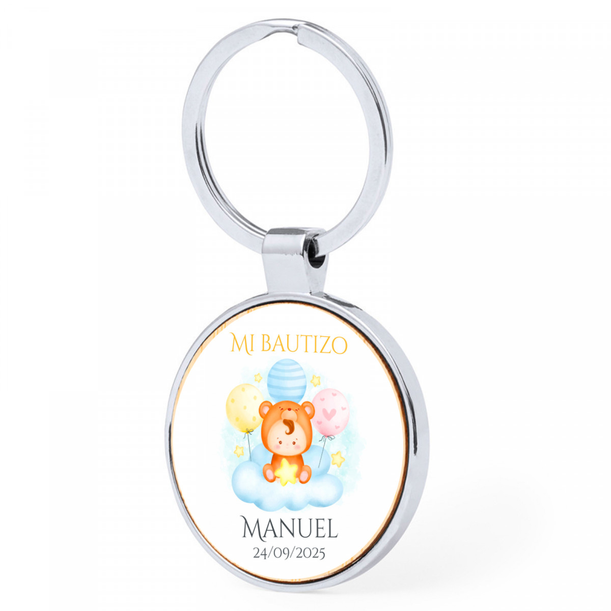 Porte-clés personnalisable avec autocollant bébé dans un nuage pour les détails de baptême