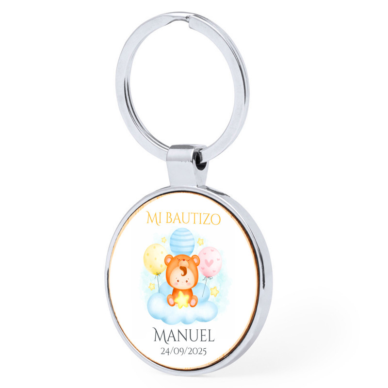 Porte-clés personnalisable avec autocollant bébé dans un nuage pour les détails de baptême