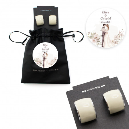 Boucles d'oreilles en alliage de zinc plaqué avec sachet personnalisé pour un détail de mariage