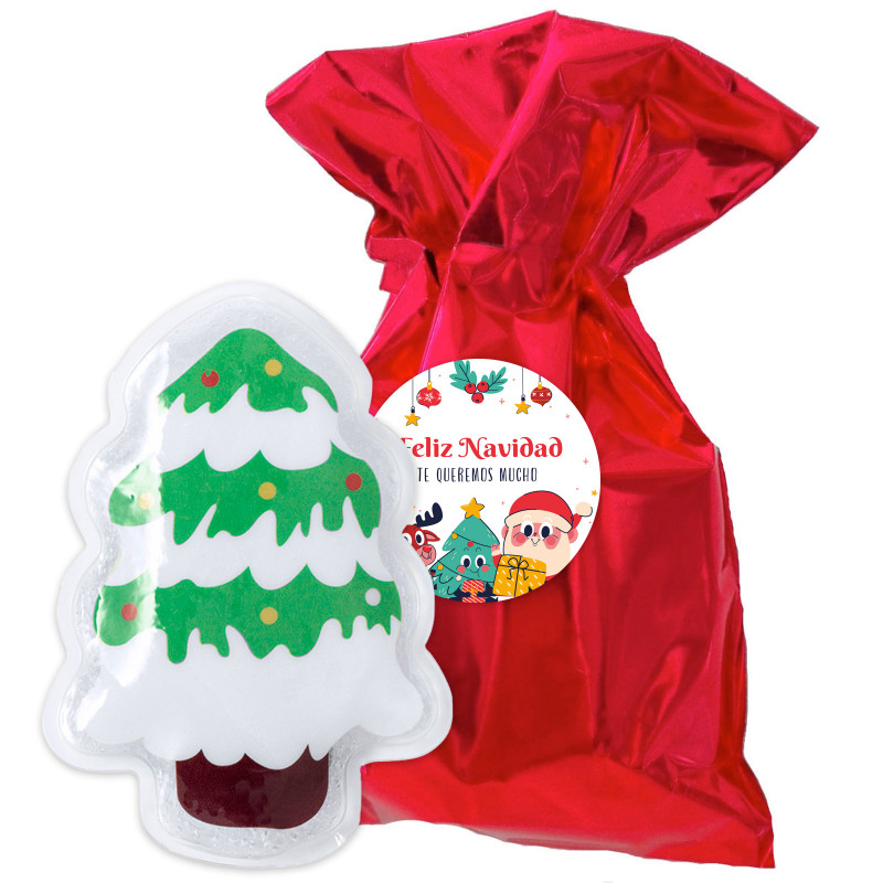 Chauffe-mains de Noël en sac métallisé et autocollant de Noël pour les détails