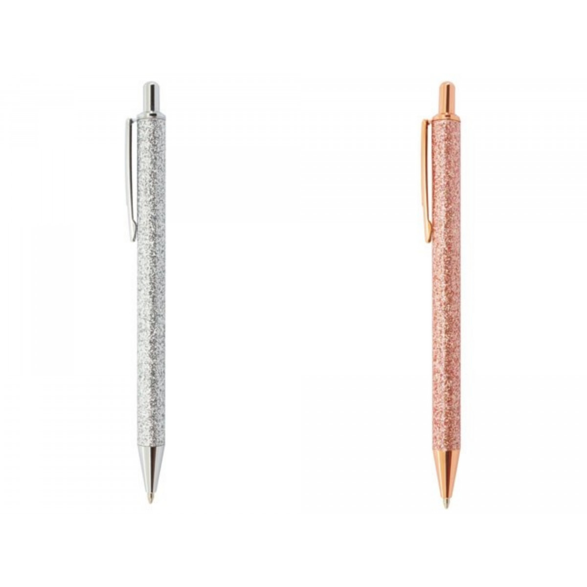 Stylo en Métal avec Finition Glitter Encapsulé : Couleurs Argent et Or Rose