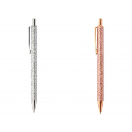 Stylo en Métal avec Finition Glitter Encapsulé : Couleurs Argent et Or Rose